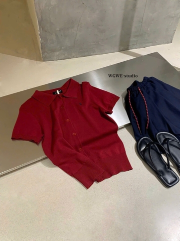 Áo cardigan Polo Ralp Lauren len đỏ cộc tay thêu ngựa