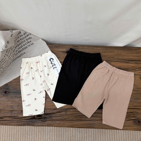Set 3 quần legging lửng cho bé gái hoa nhí, đen, nâu