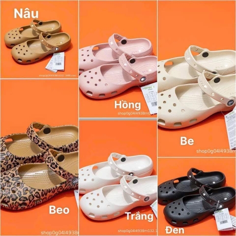 Dép crocs 5 màu nâu trà sữa, be, trắng, đen, da beo cho nữ