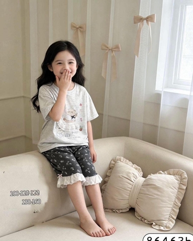 Bộ cotton lửng xuất Hàn 5 mẫu Gấu thỏ, Gấu xám, Nơ xinh, Hello Kitty, Gấu nơ hồng