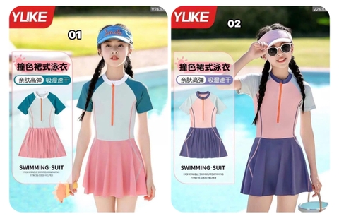 Váy bơi bé gái ngắn tay phối màu hãng YUKE