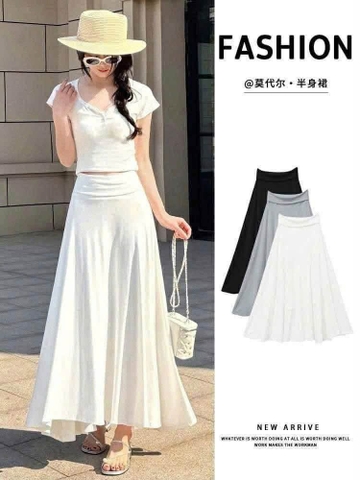 Chân váy dài xoè thun mềm đen, xám, trắng