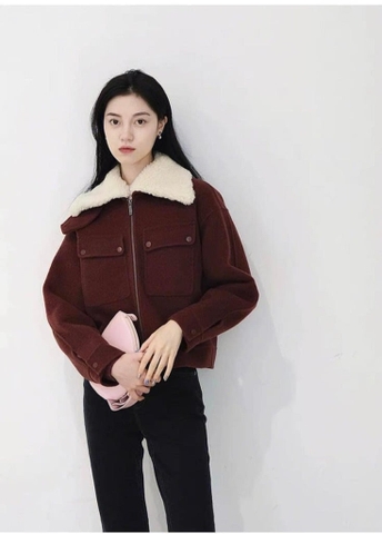 Áo khoác dạ ICICLE cổ lông 2 màu đỏ, xanh