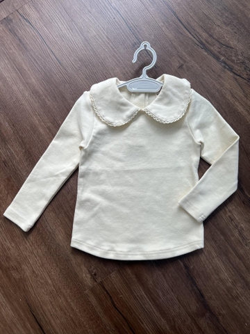 Áo cotton nỉ dài tay cổ sen màu trắng kem hãng Babidiboo