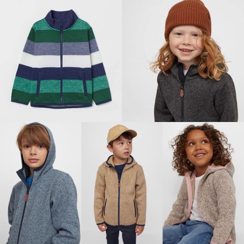 Áo khoác nỉ len H&M cổ trụ khóa kéo cho bé trai
