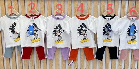 Bộ cotton Mickey Adidas áo cộc quần lửng nhiều màu