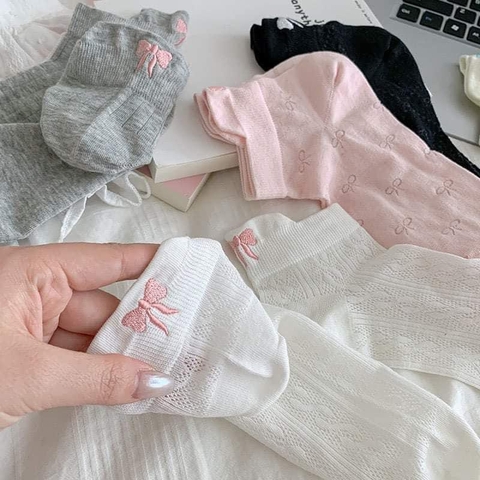 Set 6 đôi tất cổ thấp họa tiết nơ cho mẹ và bé lớn