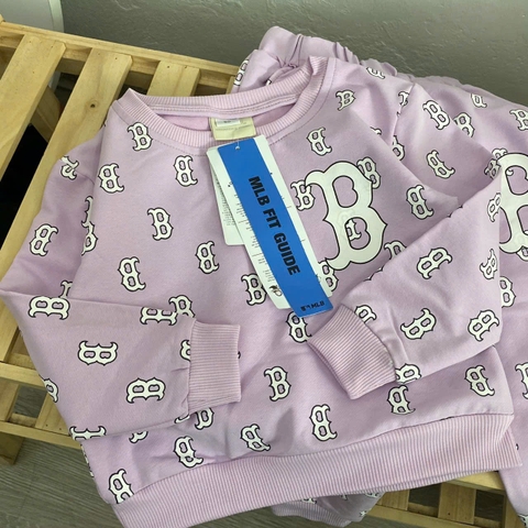 Bộ cotton dài tay nỉ da cá MLB tím