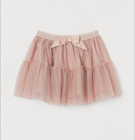 Chân váy voan mềm H&M nhũ lấp lánh cạp chun đính nơ 3 màu xanh, hồng, đỏ