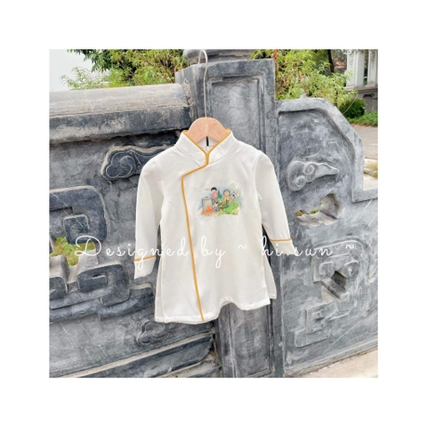 Áo dài bé trai Tết 2022 2 màu vàng, trắng