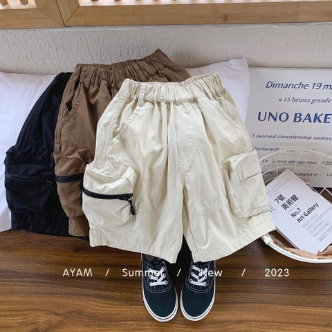 Quần short kaki style Hàn bé trai túi hộp 3 màu đen, be, nâu