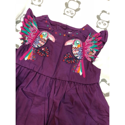 Váy Dpam thêu hình chim màu tím