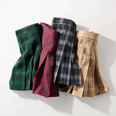 Quần giả váy xếp ly kẻ caro 4 màu đen, đỏ, vàng cam, xanh lá