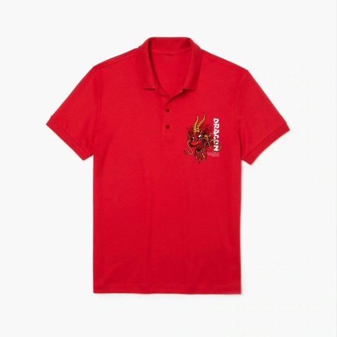 Áo polo cộc tay thêu rồng Dragon màu đỏ