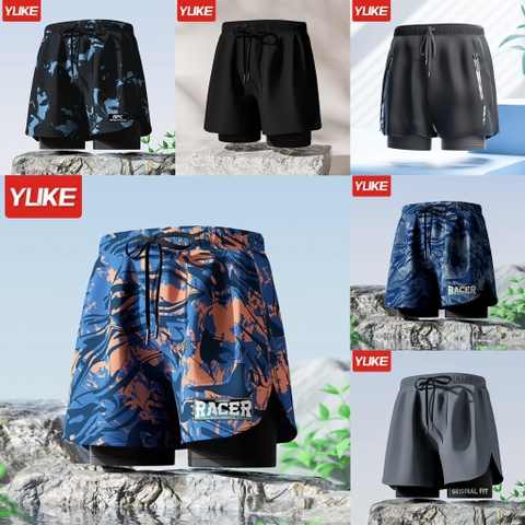 Quần bơi nam Yuke loang màu Xanh Cam - Xanh Dương - Xanh Đen