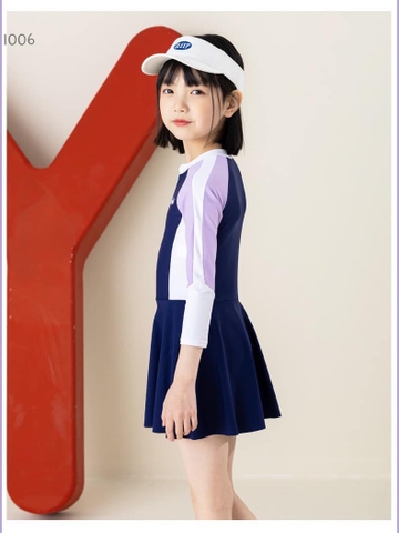 Bộ bơi liền Colorful Yuke navy mix tím dáng váy kéo khóa ngực