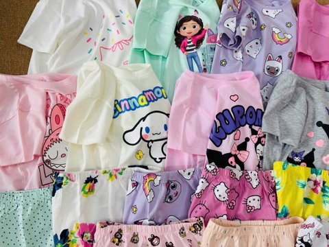 Bộ cotton cộc tay quần sooc H&M Sanrio bé gái nhiều mẫu Kuromi, Cinnamoroll, Hello Kitty