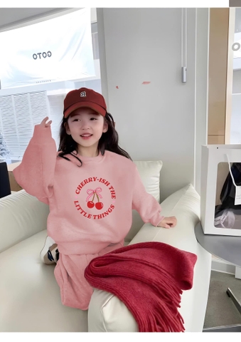 Bộ da cá dài tay Cherry ish the little thing size NHÍ 2 màu hồng, xanh navy