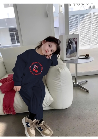 Bộ da cá dài tay Cherry ish the little thing size NHÍ 2 màu hồng, xanh navy