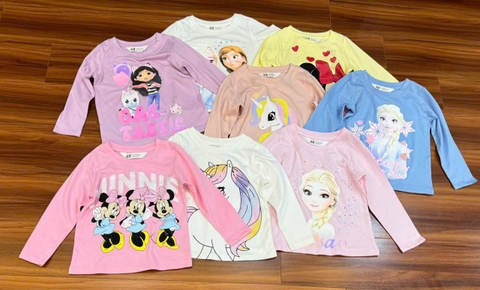 Áo cotton H&M dài tay mẫu Elsa Anna, Minnie, Unicorn...