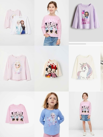 Áo cotton H&M dài tay mẫu Elsa Anna, Minnie, Unicorn...