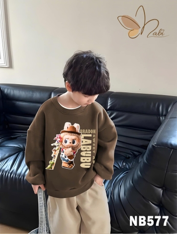 Bộ nỉ Labubu Bradon hãng Nabi bé trai áo nỉ nâu phối quần nhung nâu be