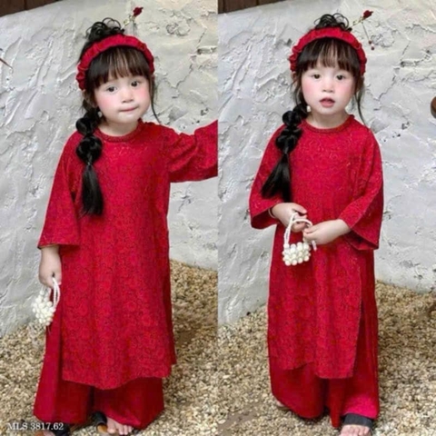 Áo dài gấm đỏ cổ tết sam hãng Melisa Tết 2025