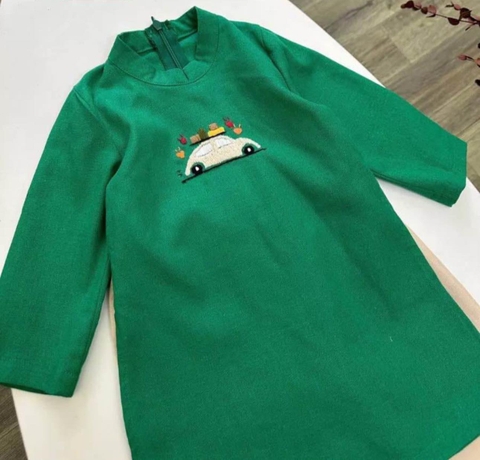 Áo dài bé trai linen thêu hình Ô tô 3 màu