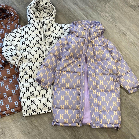 Áo phao MLB dáng DÀI 3 màu tím, trắng, nâu