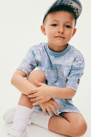 Áo phông cộc tay H&M mẫu Mickey xanh nhạt