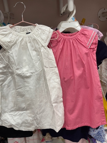 Váy cotton dáng xuông hãng Kiabi tay cánh tiên 2 màu hồng, trắng