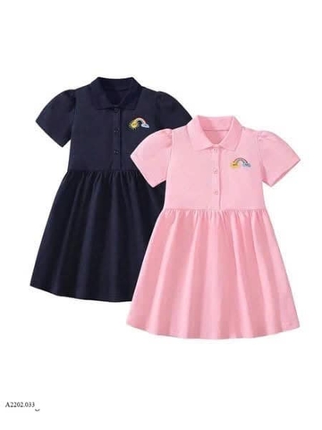 Váy cotton Polo Little Maven cộc tay 2 màu hồng và xanh than