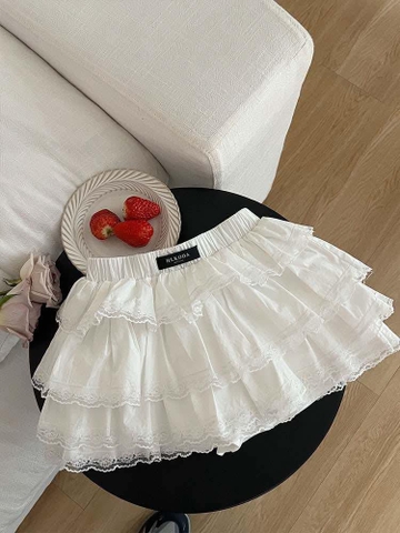 Chân váy 3 tầng màu trắng phối ren Ambb cho bé
