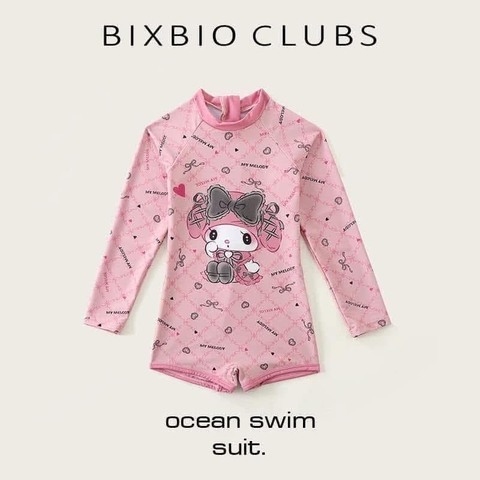 Bộ bơi dài tay 3 mẫu Kuromi, Melody, Sunny màu tím, hồng