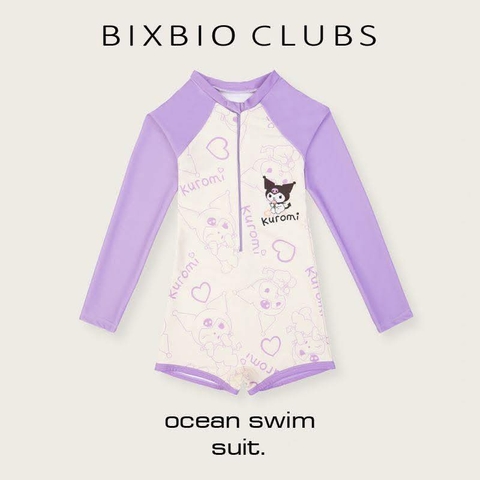 Bộ bơi dài tay 3 mẫu Kuromi, Melody, Sunny màu tím, hồng