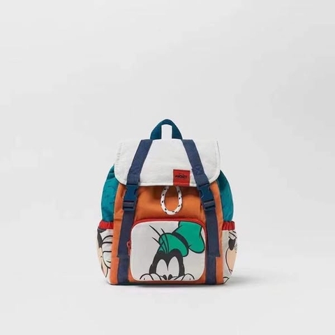Balo Zara mẫu Mickey Goofy phối xanh cam