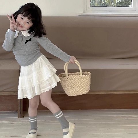 Chân váy thô 2 tầng màu TRẮNG phối ren