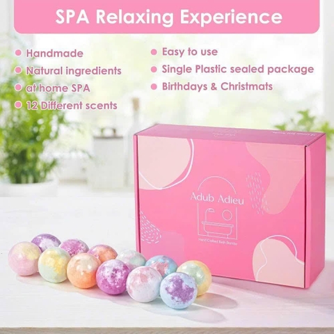 Hộp 12 viên tắm bồn Luxury Adub Adieu Hand Crafted Bath Bombs