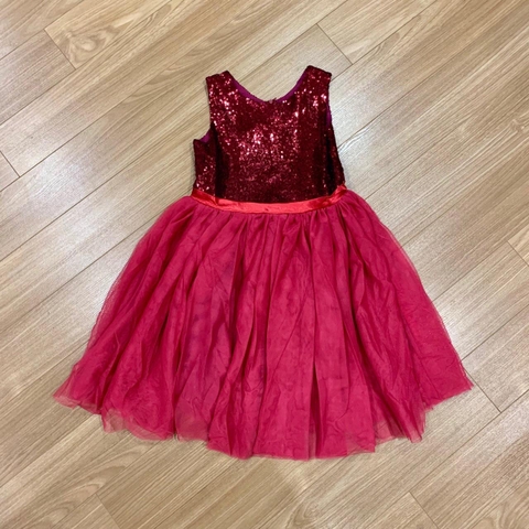 Váy cộc tay Next hồng kim sa chân váy voan