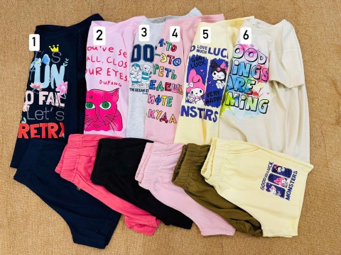 Bộ H&M cotton cộc tay 6 mẫu Kuromi, gấu xám, Good Things...