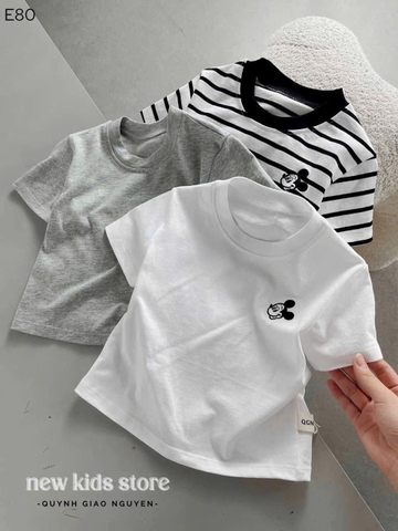 Set 3 áo phông cộc tay Mickey trắng, ghi, kẻ ngang size mẹ và bé