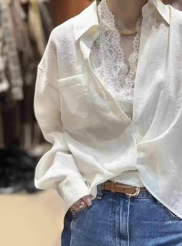 Áo sơ mi dài tay phối áo ren Anna màu trắng