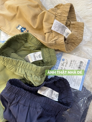 Quần sooc kaki mềm Bebezoo xuất Hàn thêu gấu 3 màu nâu, xanh rêu, navy