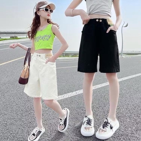 Quần short jean bé gái size đại 2 màu đen, trắng