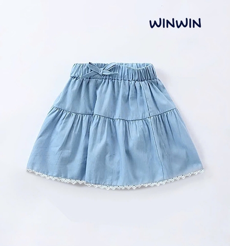 Quần váy 3-8Y jean giấy Nexxi viền ren dáng xòe 2 màu đậm, nhạt