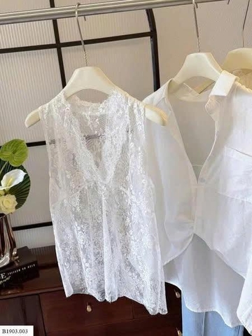Áo sơ mi dài tay phối áo ren Anna màu trắng