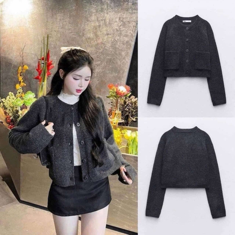 Áo khoác cardigan Zara len xám lông chuột