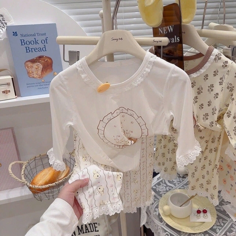 Bộ quần áo DEERKIDS tay lửng phối ren quần dài nhiều mẫu