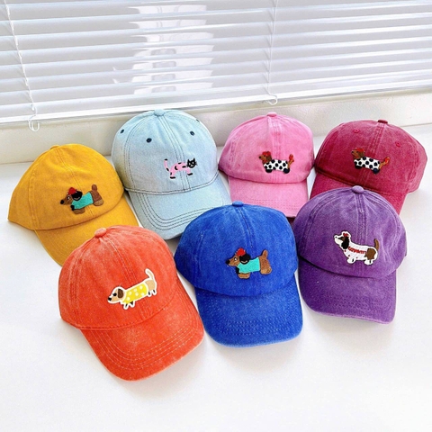 Mũ lưỡi trai 7 sắc màu thêu hình puppy, cat