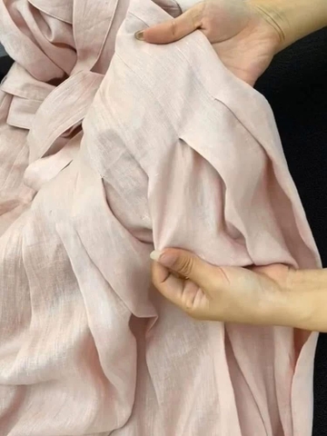 Váy suông linen sát nách kèm đai 2 màu hồng, xanh